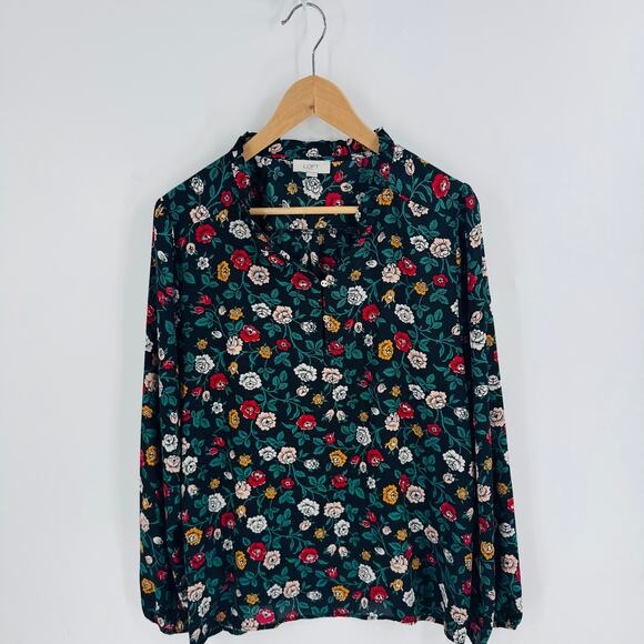 LOFT Tops - LOFT Black Dark Floral Feminine Romantic Office Modest Top Size XL